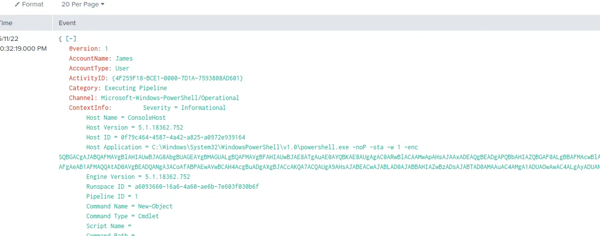 Encoded PowerShell script showing base64 encoded command
